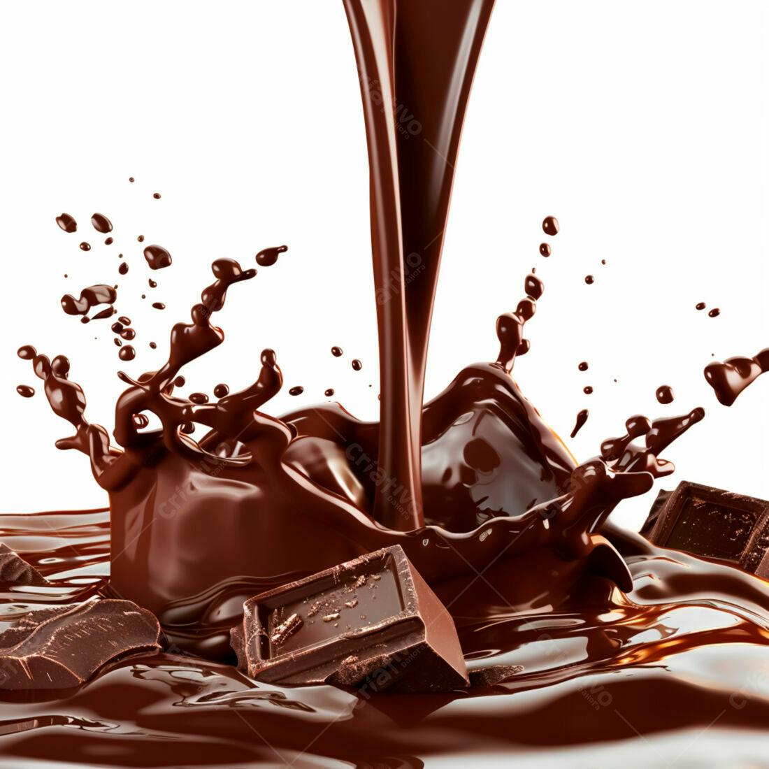 Chocolate derretendo com pedaços em close
