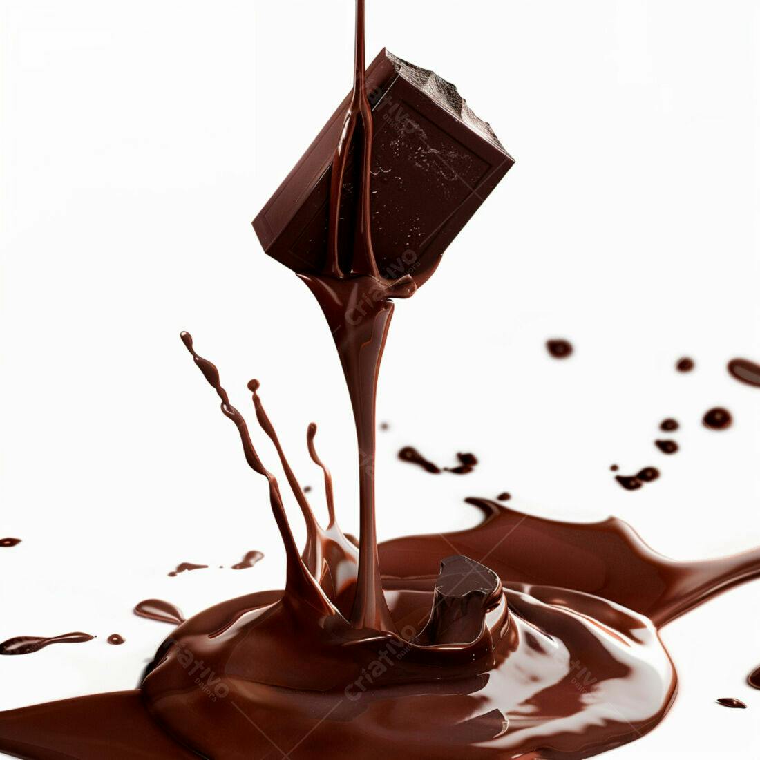 Barra de chocolate derretendo em fundo branco