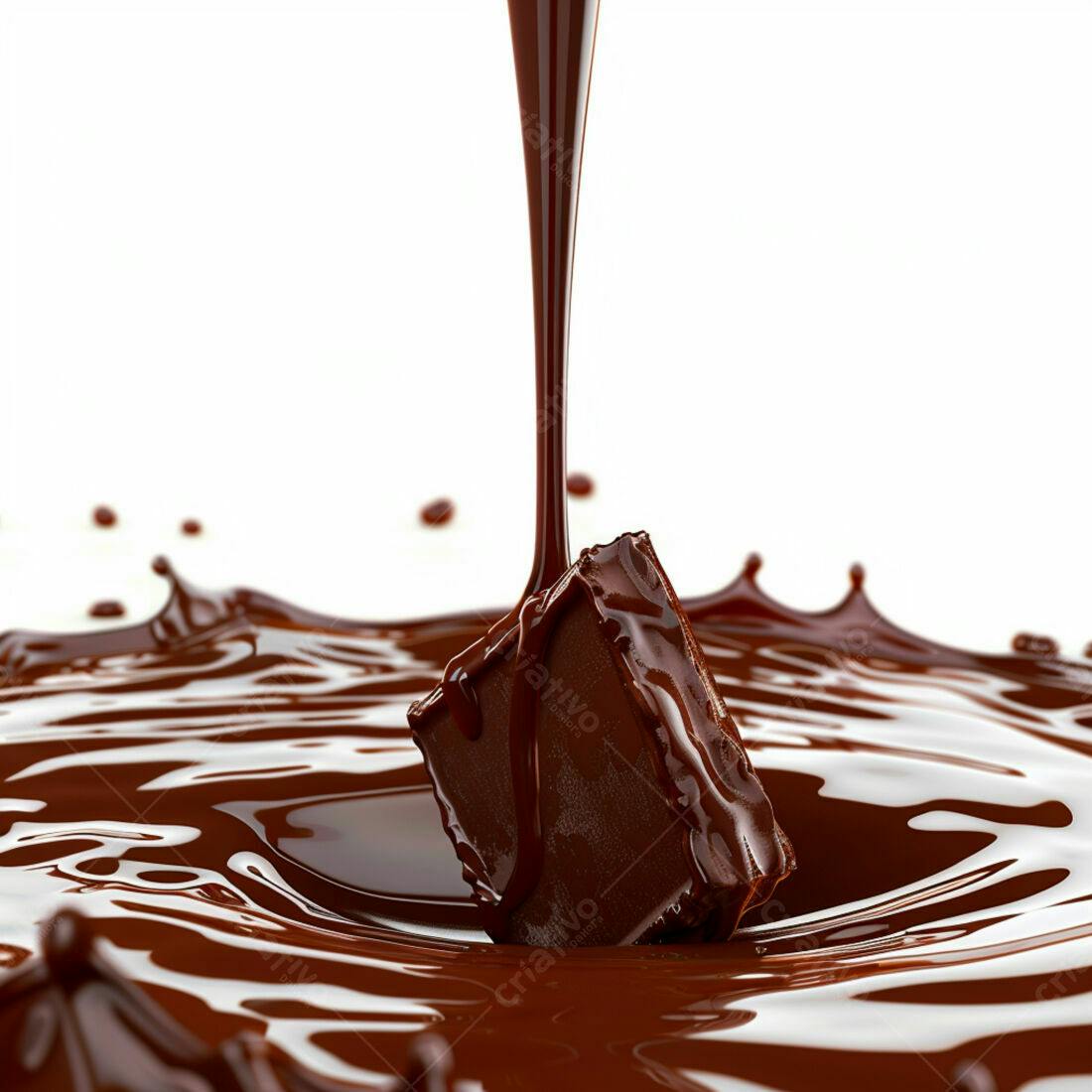 Chocolate derretendo pedaço em calda