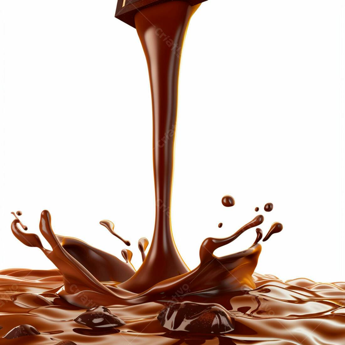 Chocolate derretendo em gotas e respingos