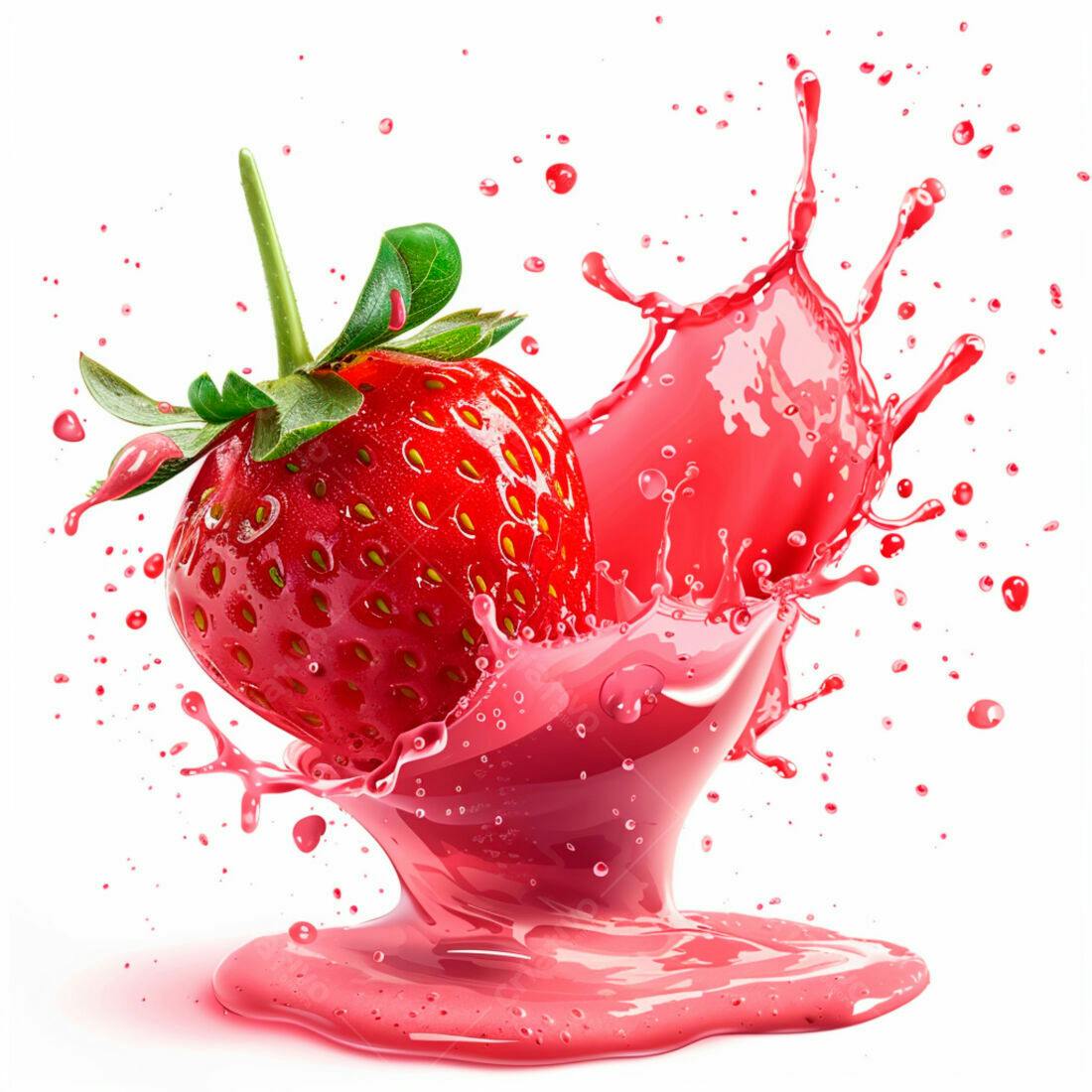 Morango suculento em splash de suco