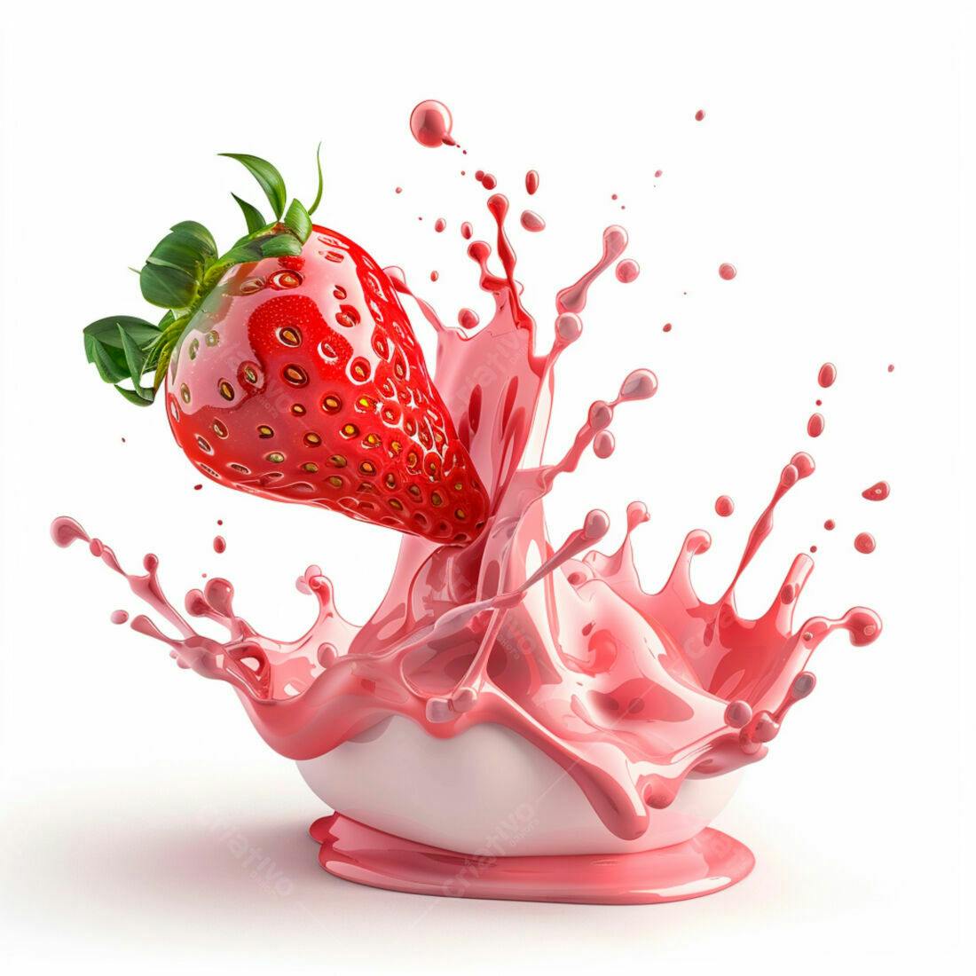 Morango caindo em suco rosa