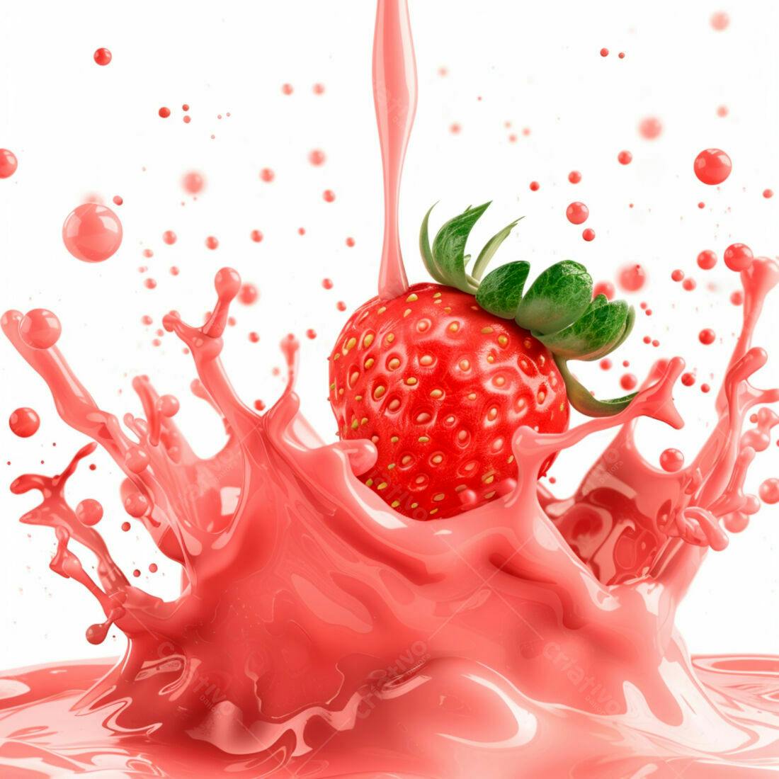 Morango em Splash de Suco Rosa