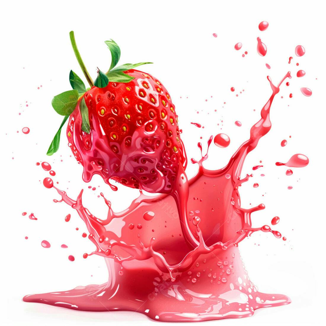 Morango suculento em splash de suco