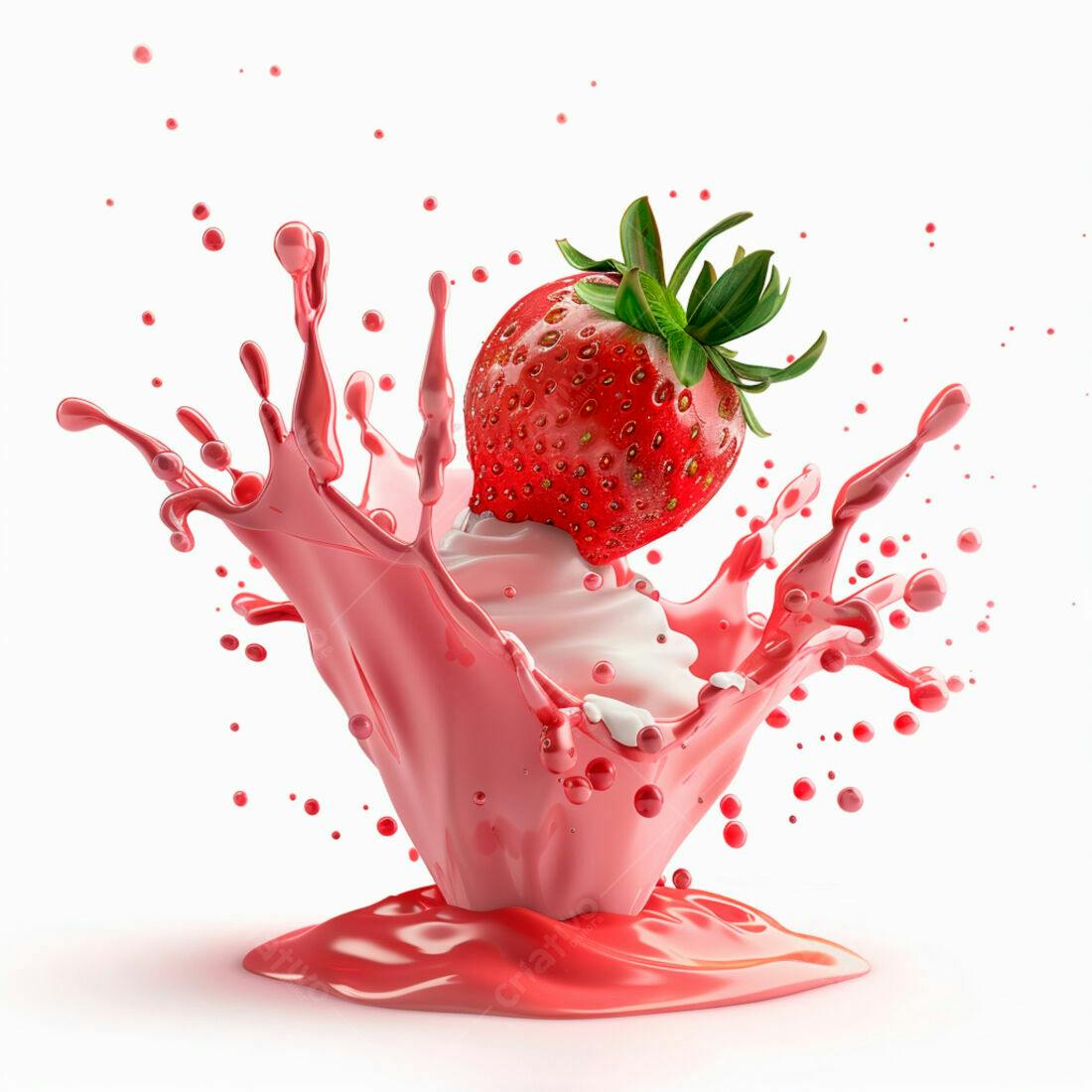Morango e chantilly em splash rosa