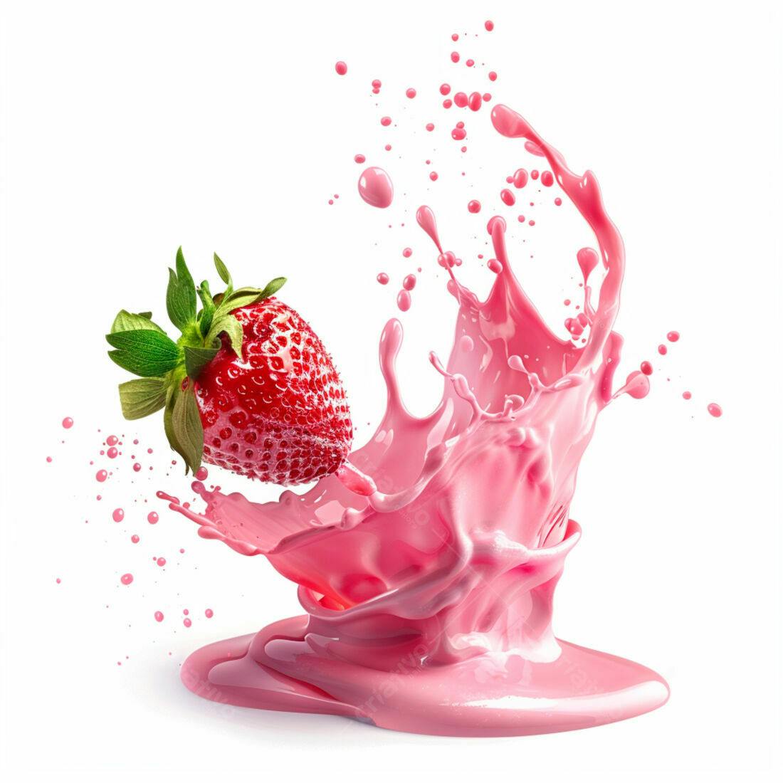 Morango caindo em suco rosa batido