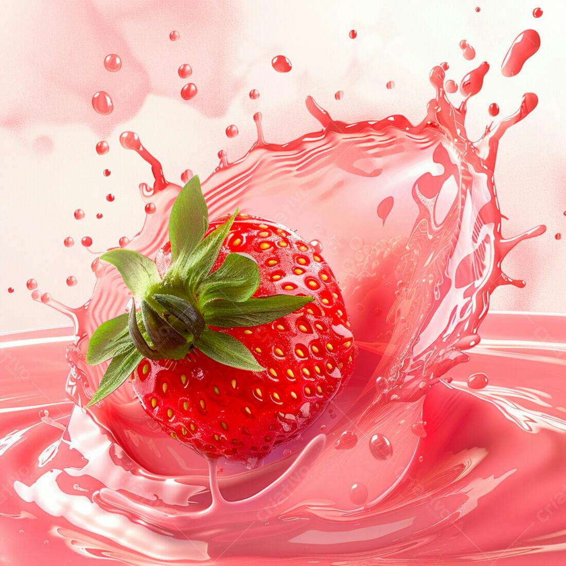 Morango em Splash de Suco Rosa