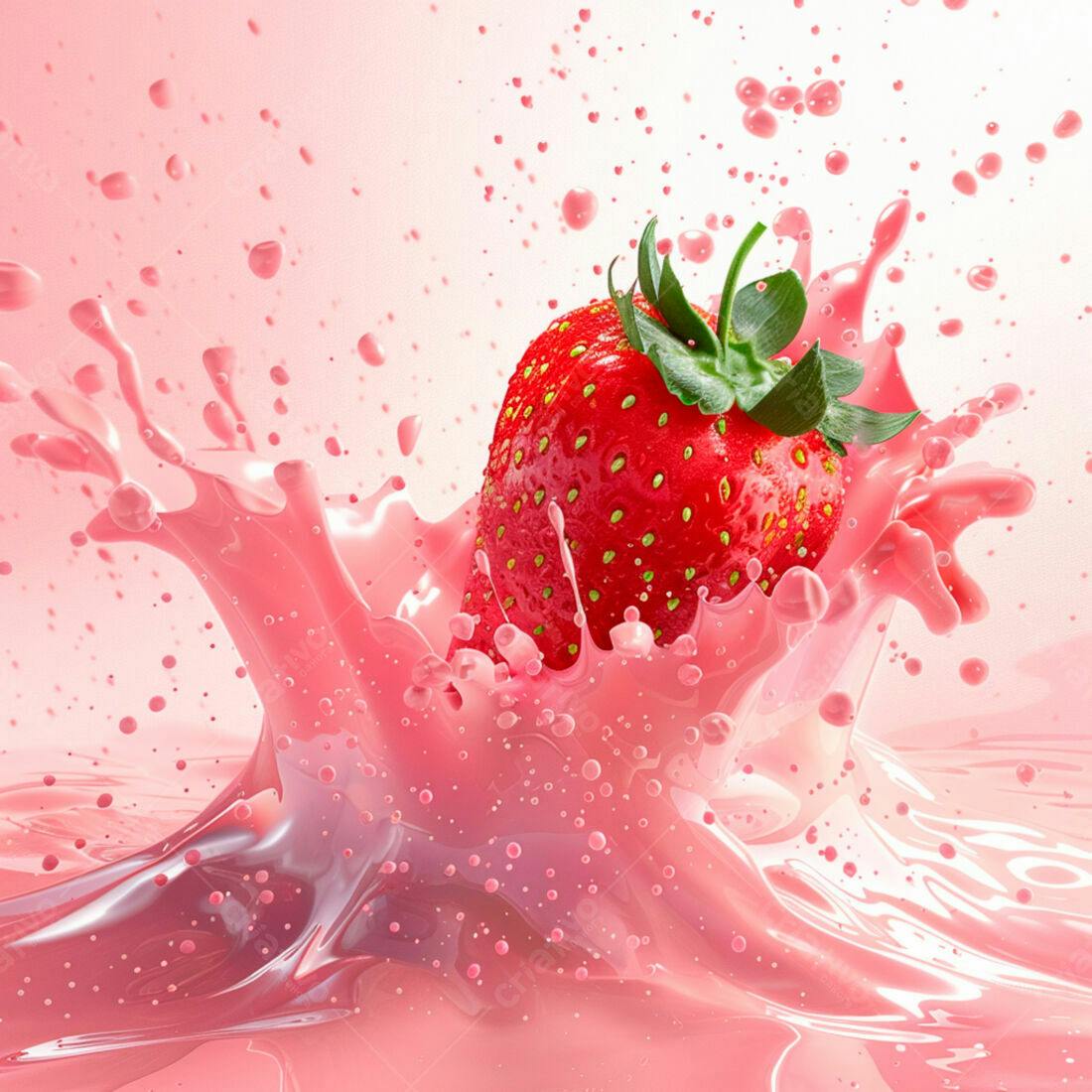 Morango em Splash de Leite Rosa