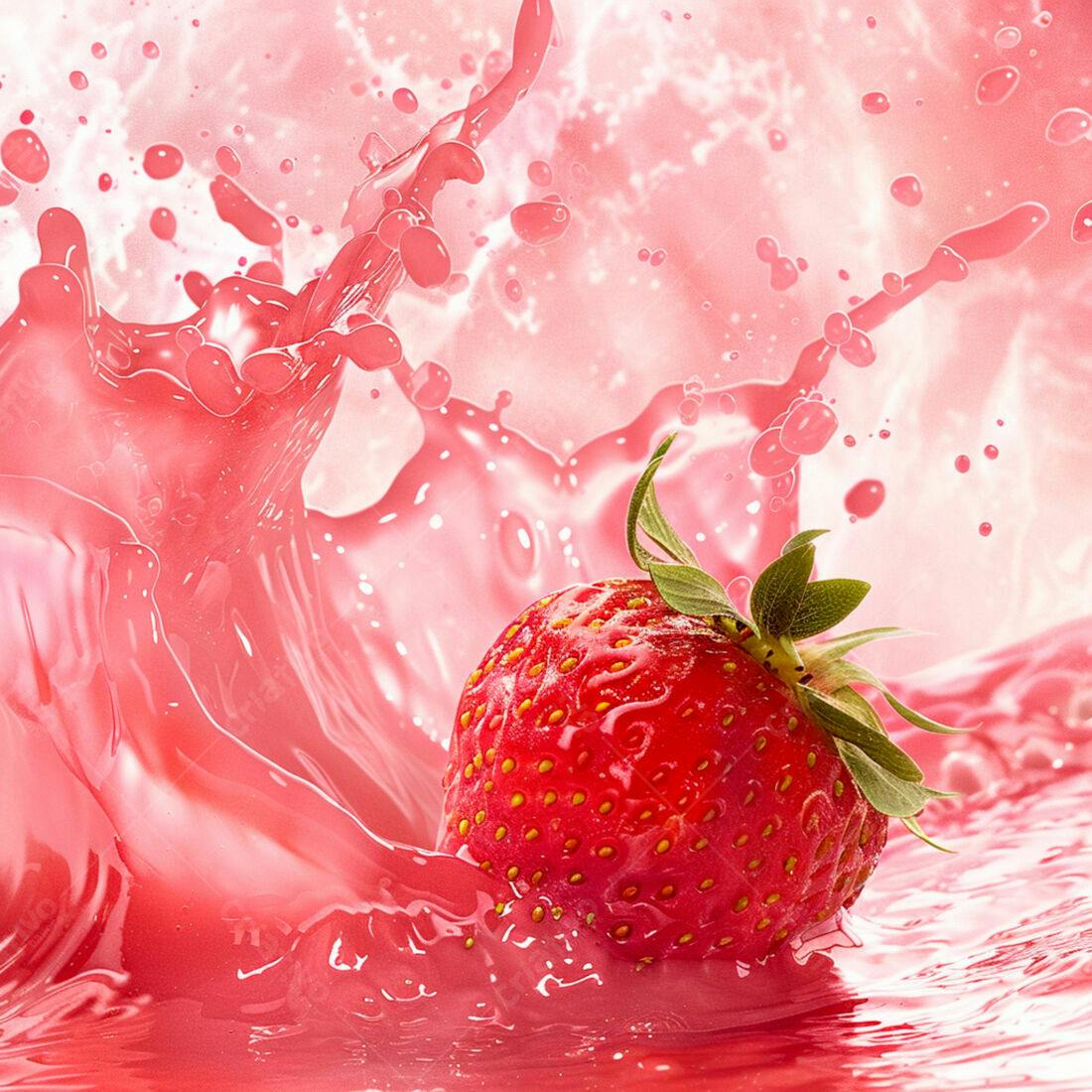 Morango em Splash de Suco Rosa