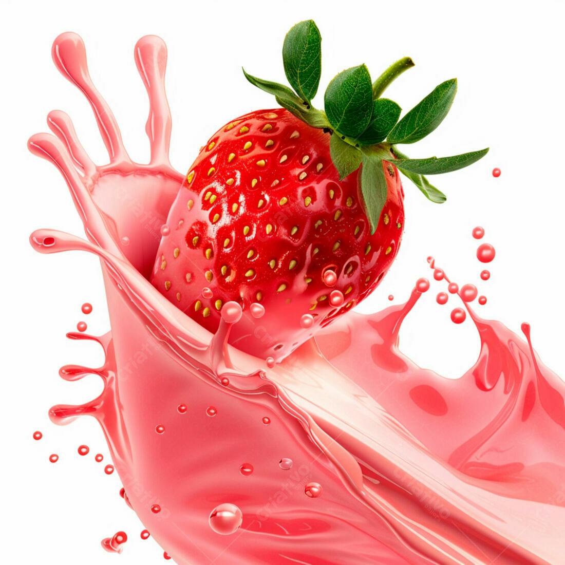 Morango em Splash de Suco Rosa