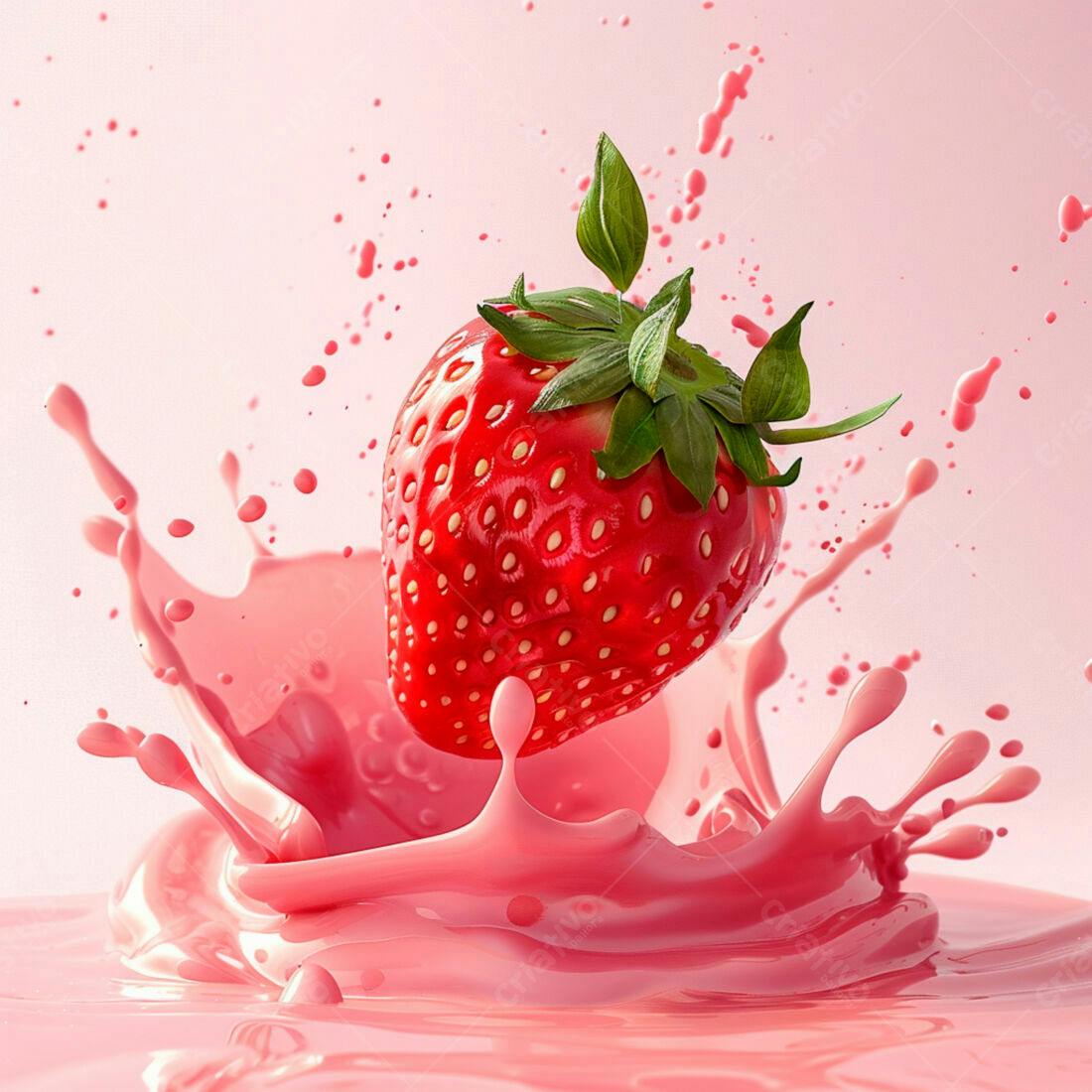 Morango caindo em suco rosa