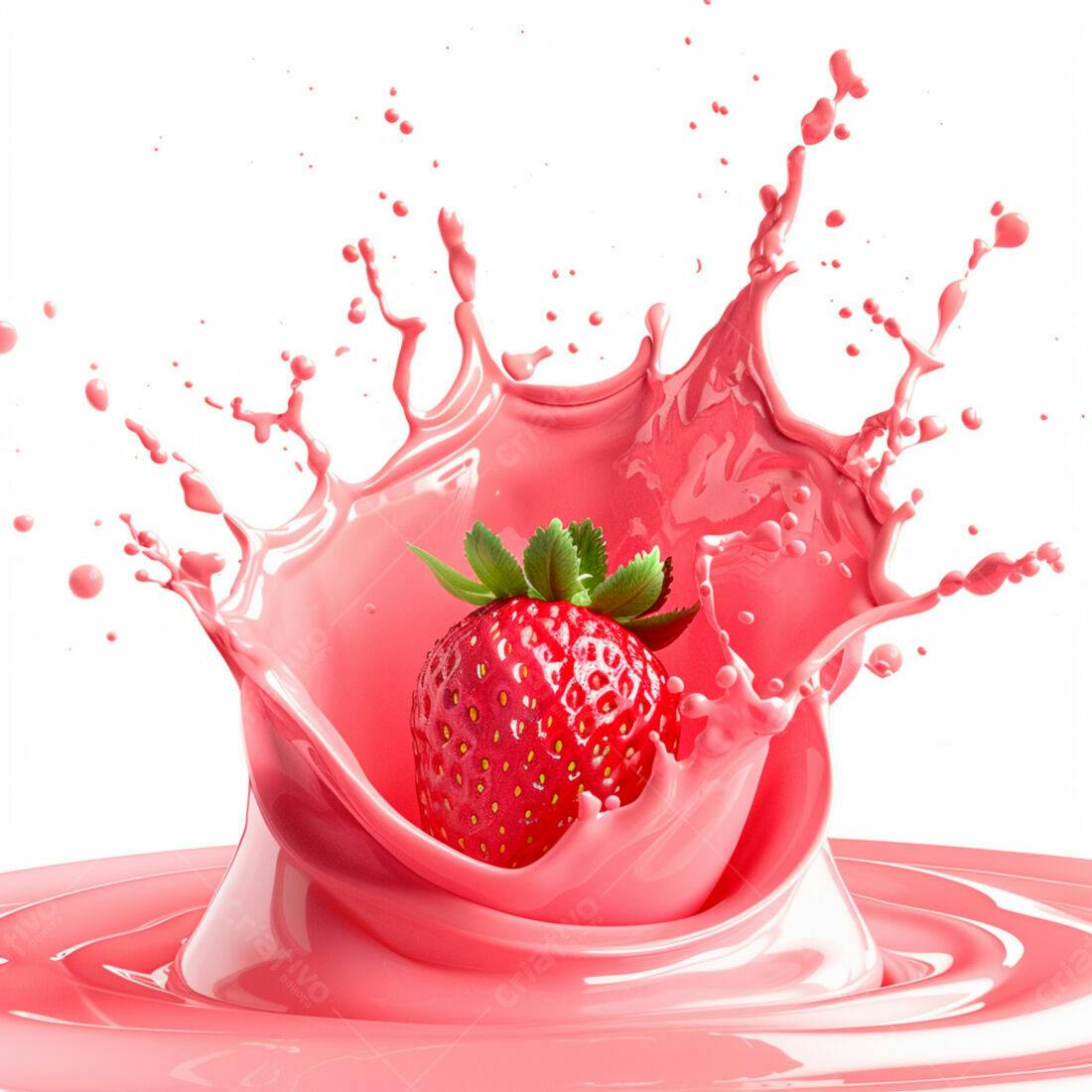 Morango em respingo de suco rosa