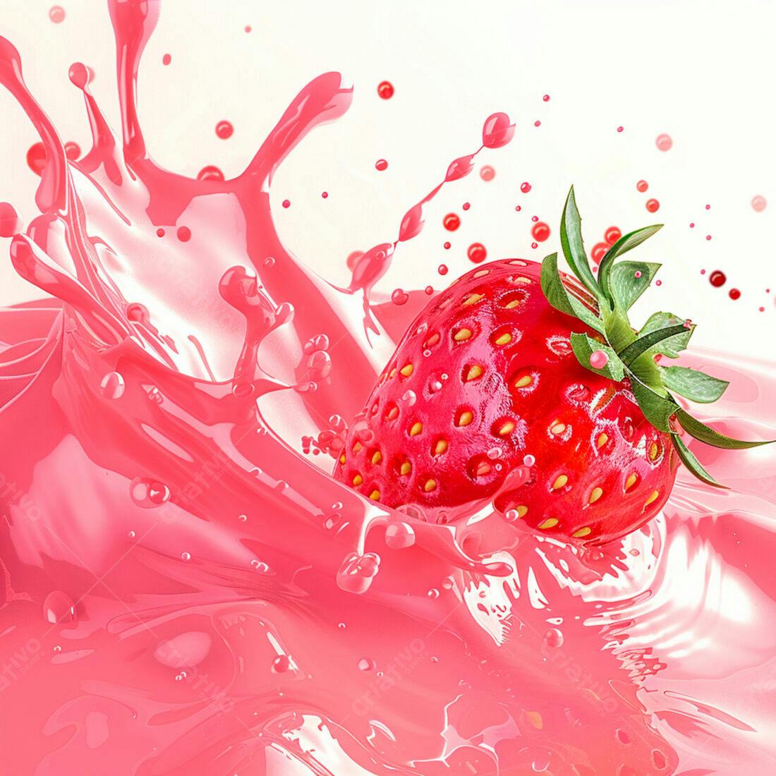Morango em Splash de Suco Rosa