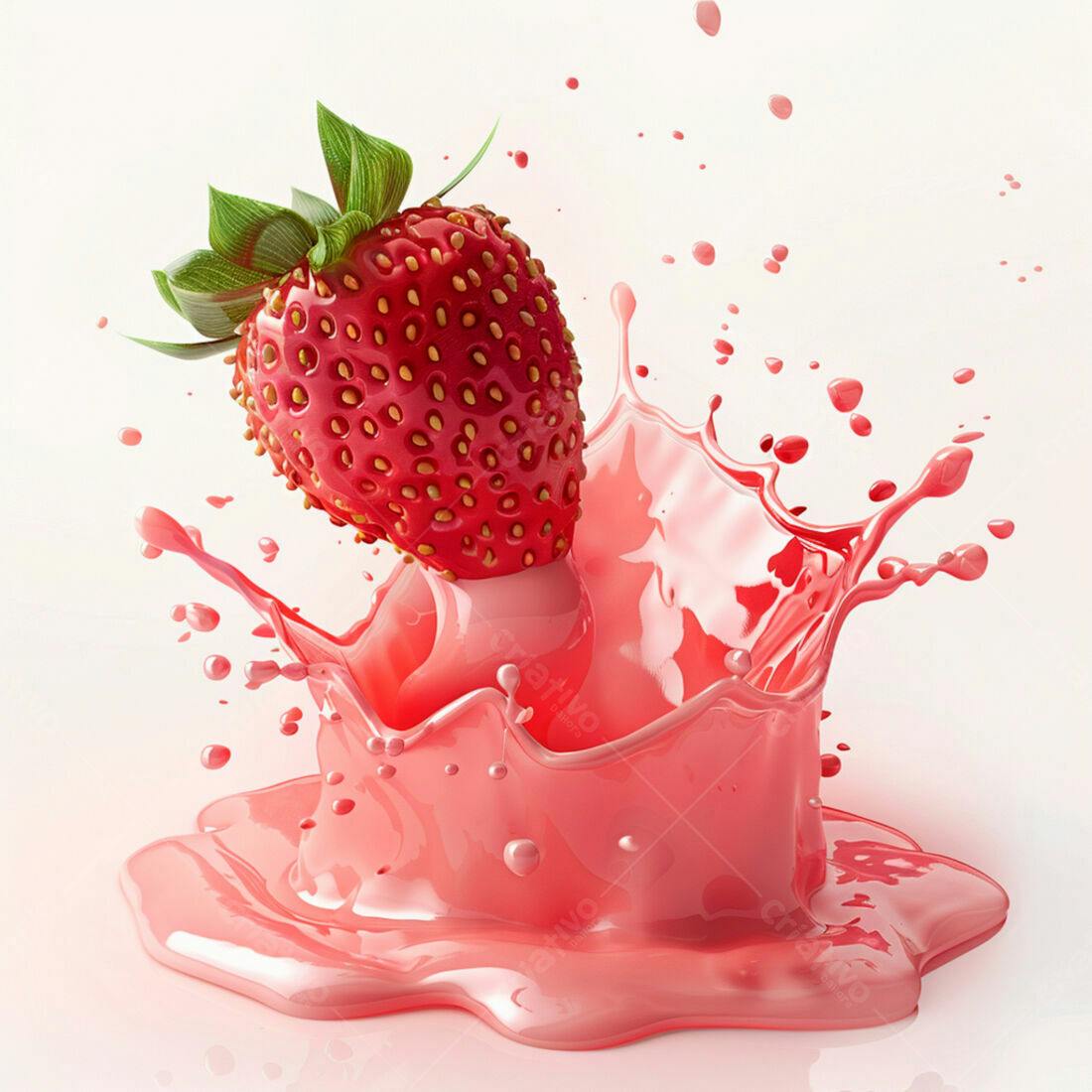 Morango caindo em suco rosa