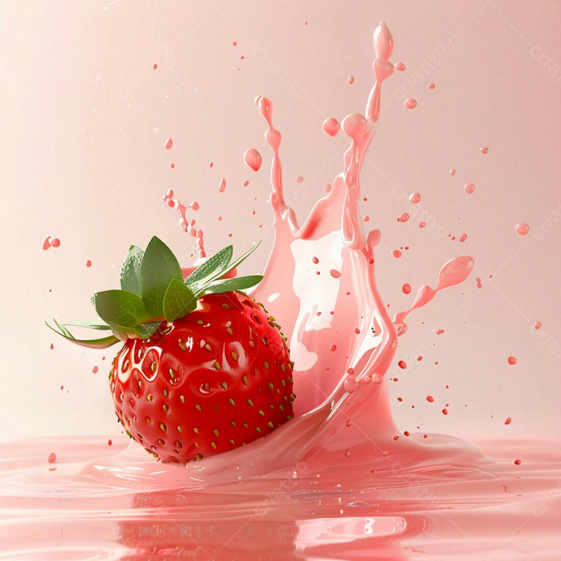 Morango em Splash de Leite Rosa