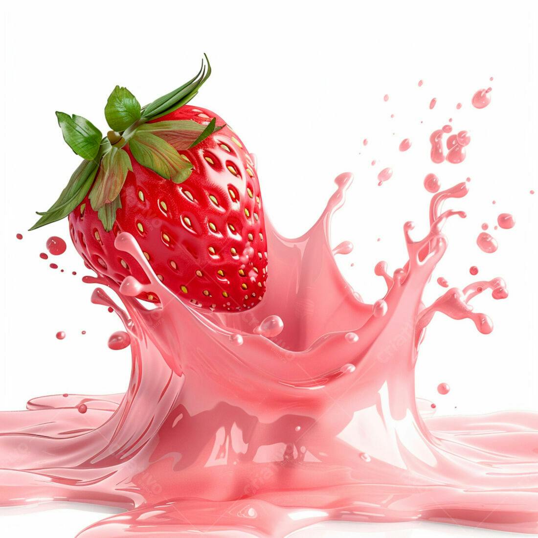 Morango caindo em suco rosa