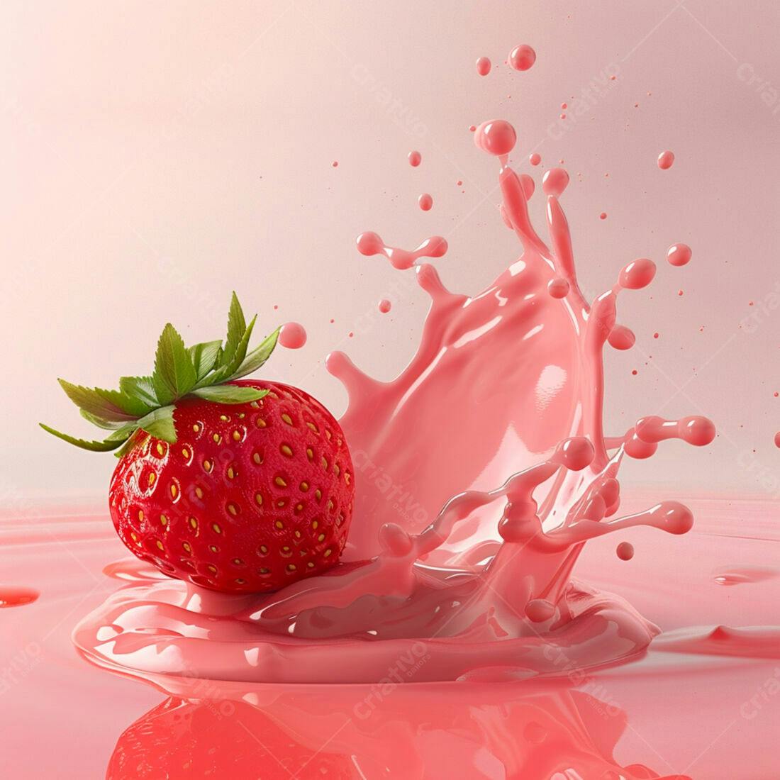 Morango em Splash de Suco Rosa
