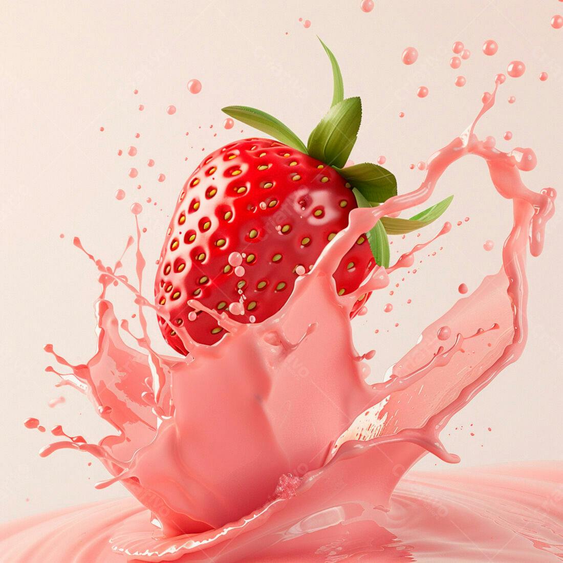 Morango caindo em suco rosa