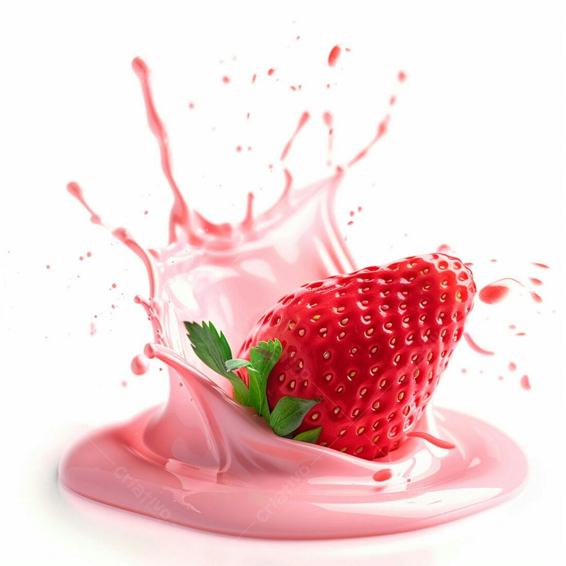 Morango em Splash de Leite Rosa