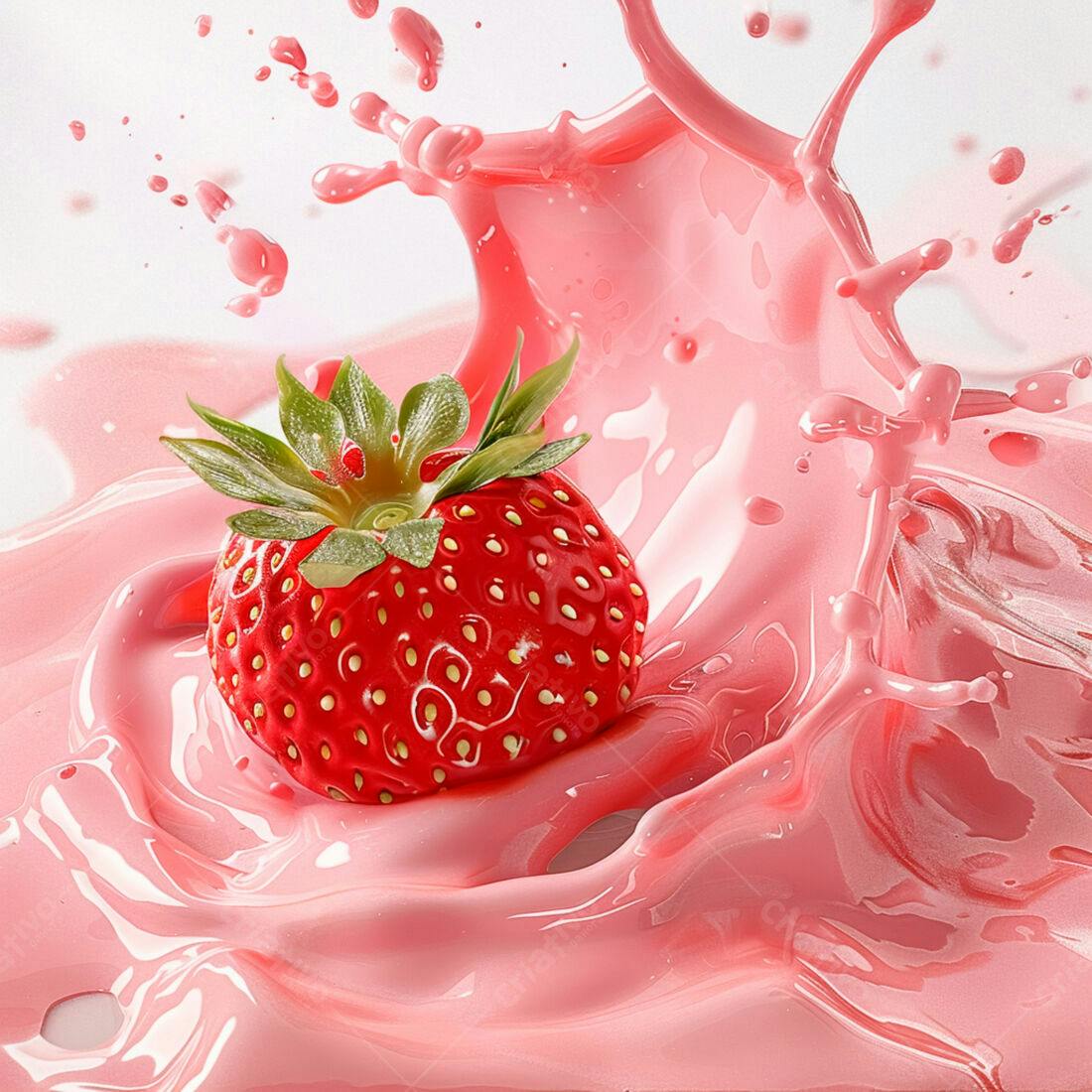 Morango em Splash de Suco Rosa