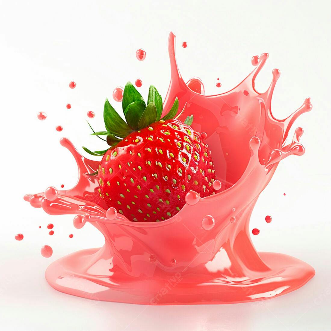 Morango em Splash de Suco Rosa