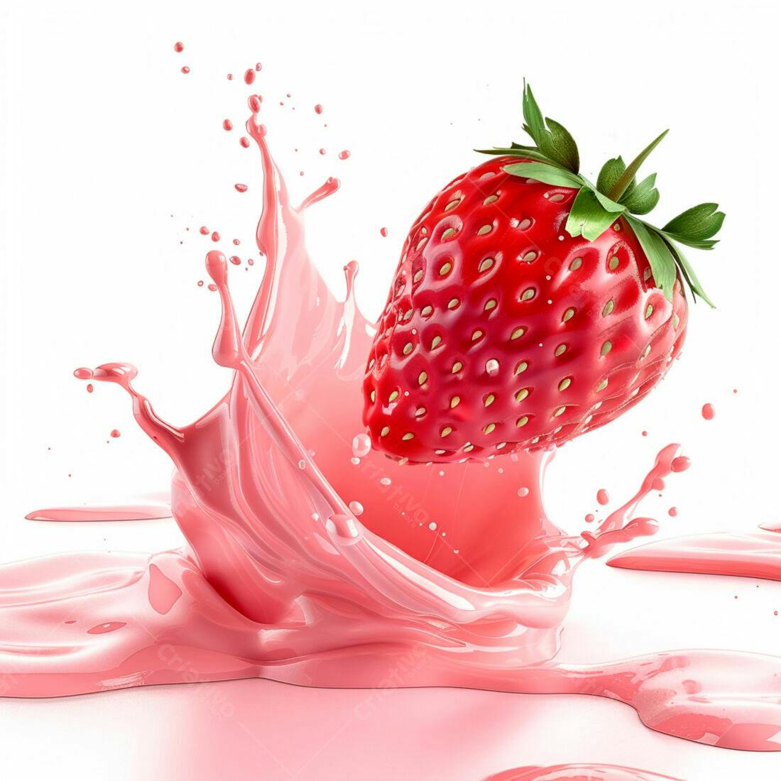 Morango caindo em suco rosa