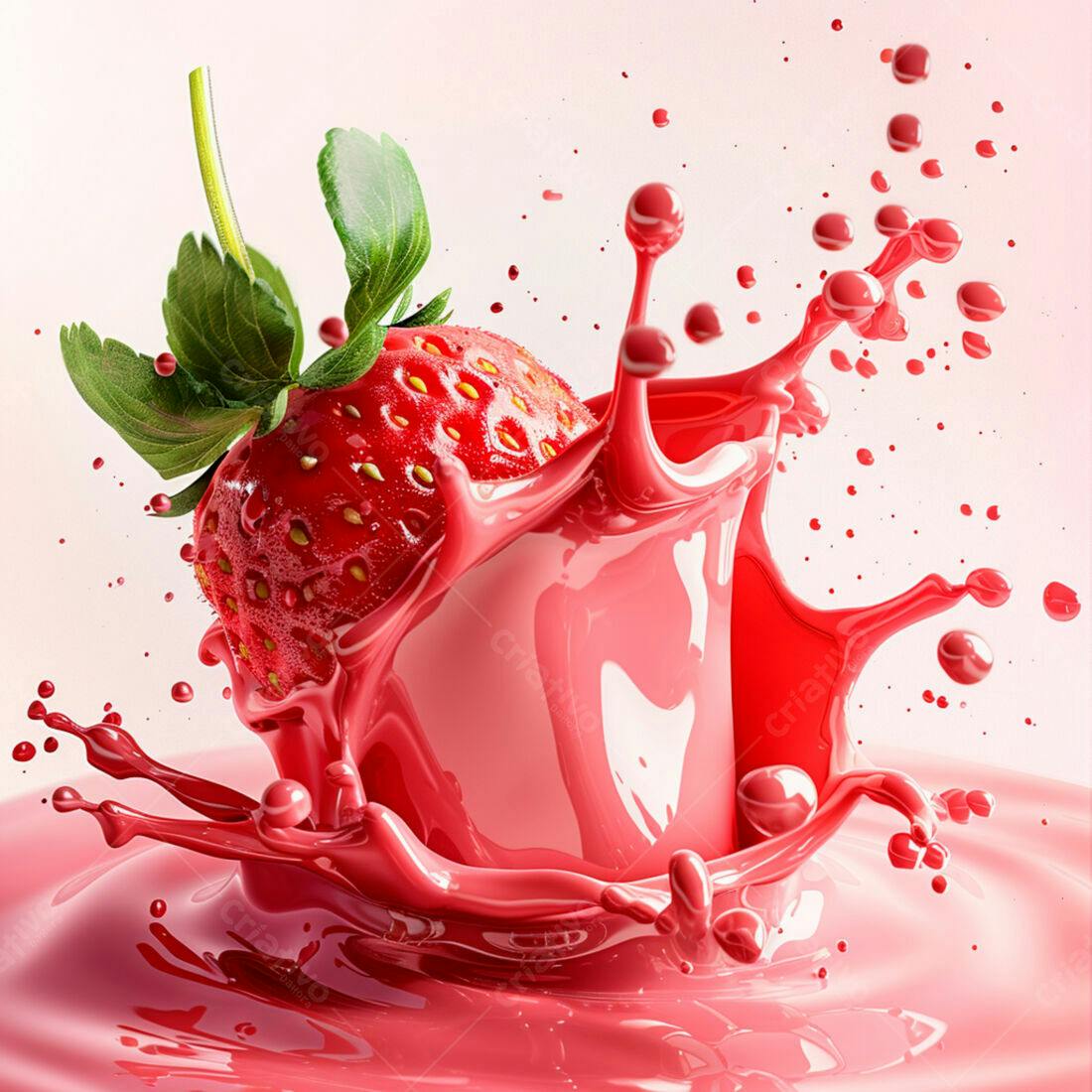 Morango em Splash de Suco Rosa