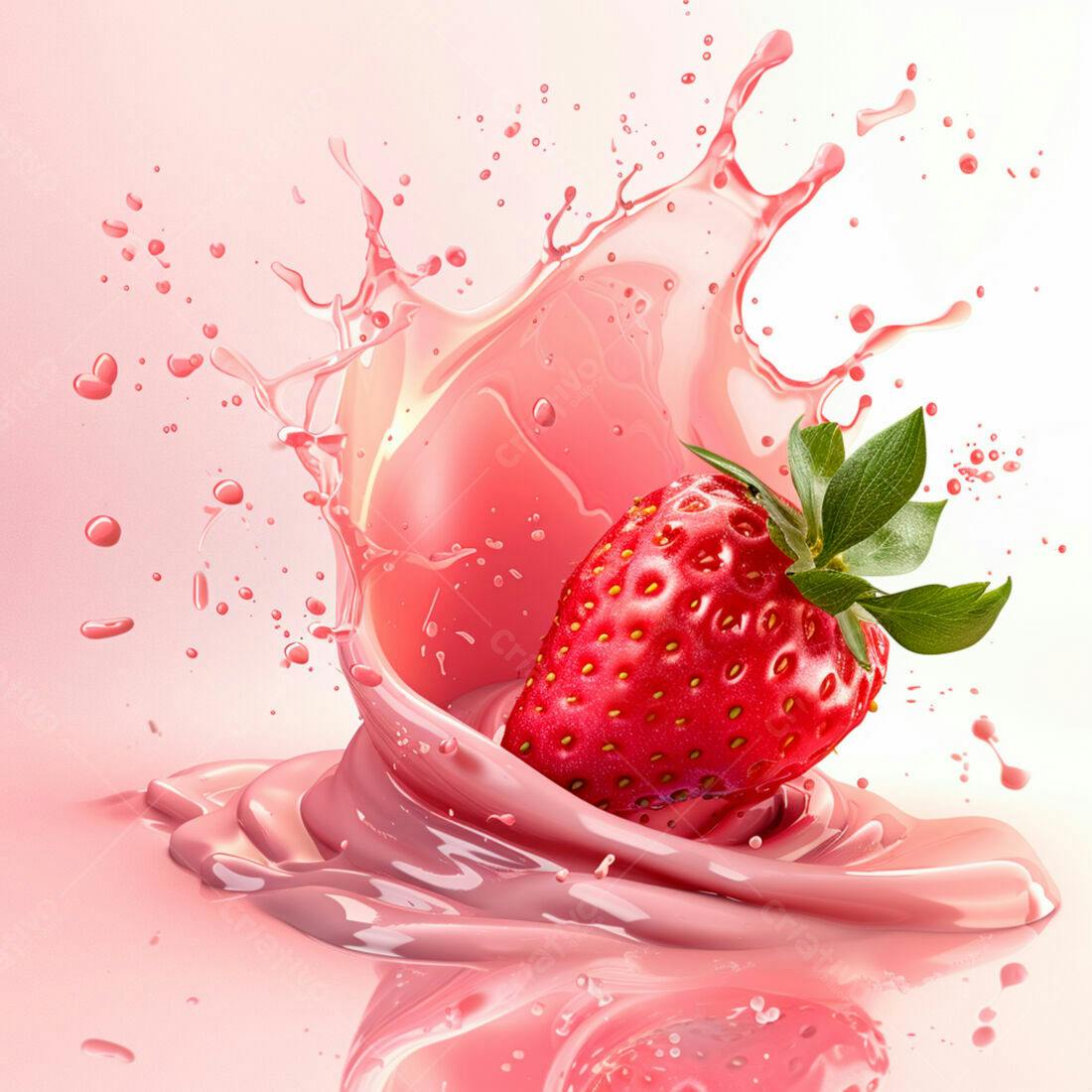 Morango em Splash de Smoothie Rosa
