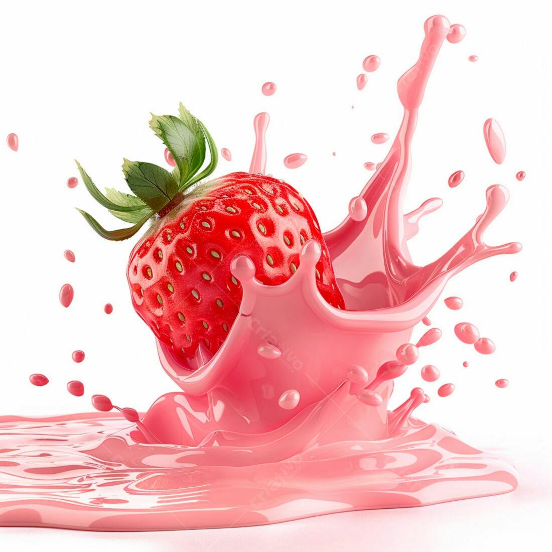 Morango caindo em suco rosa