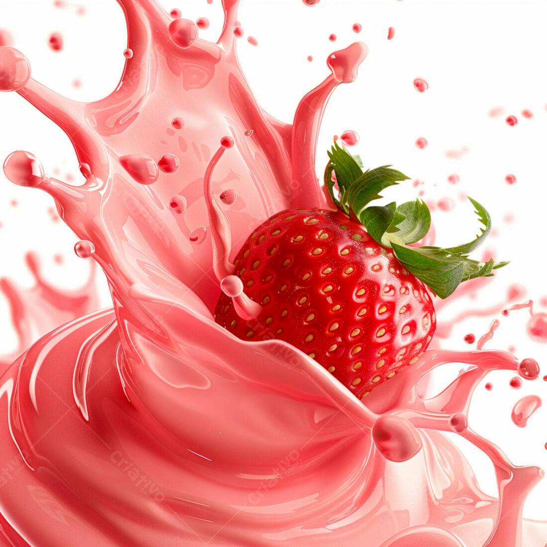 Morango em Splash de Suco Rosa