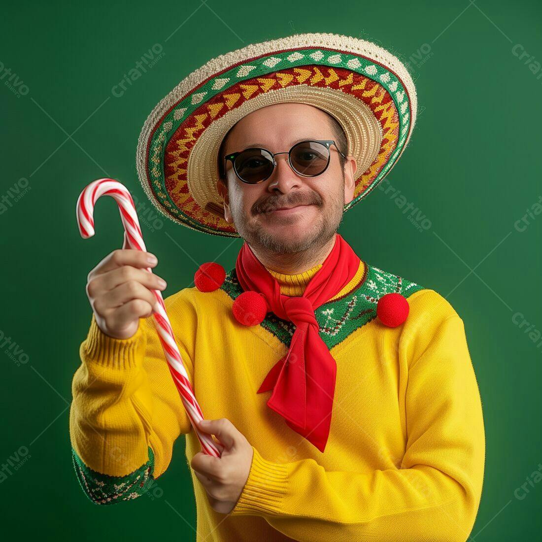 Homem com chapéu mexicano segurando bastão de doce