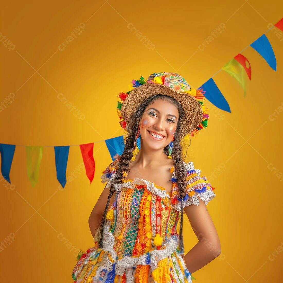 Mulher sorridente em traje de festa junina