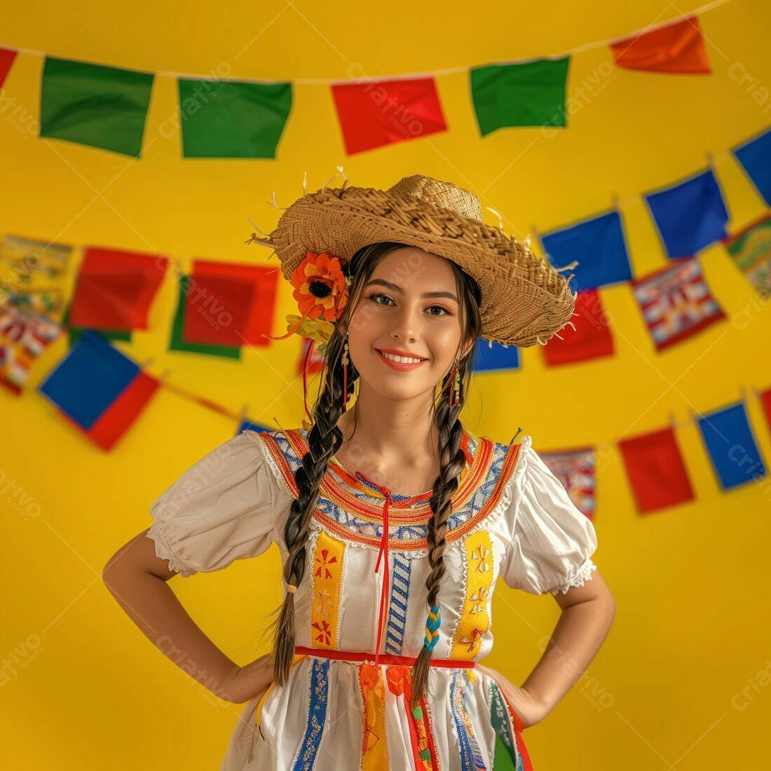 Mulher jovem em traje de Festa Junina