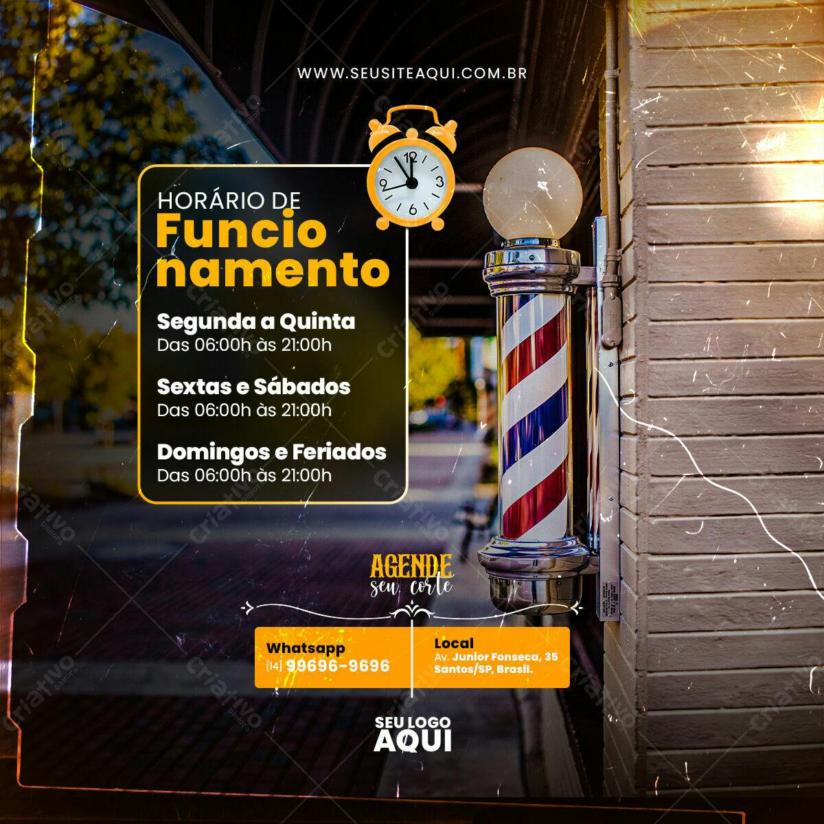 Post para Barbeiro com Horário de Funcionamento PSD Editável