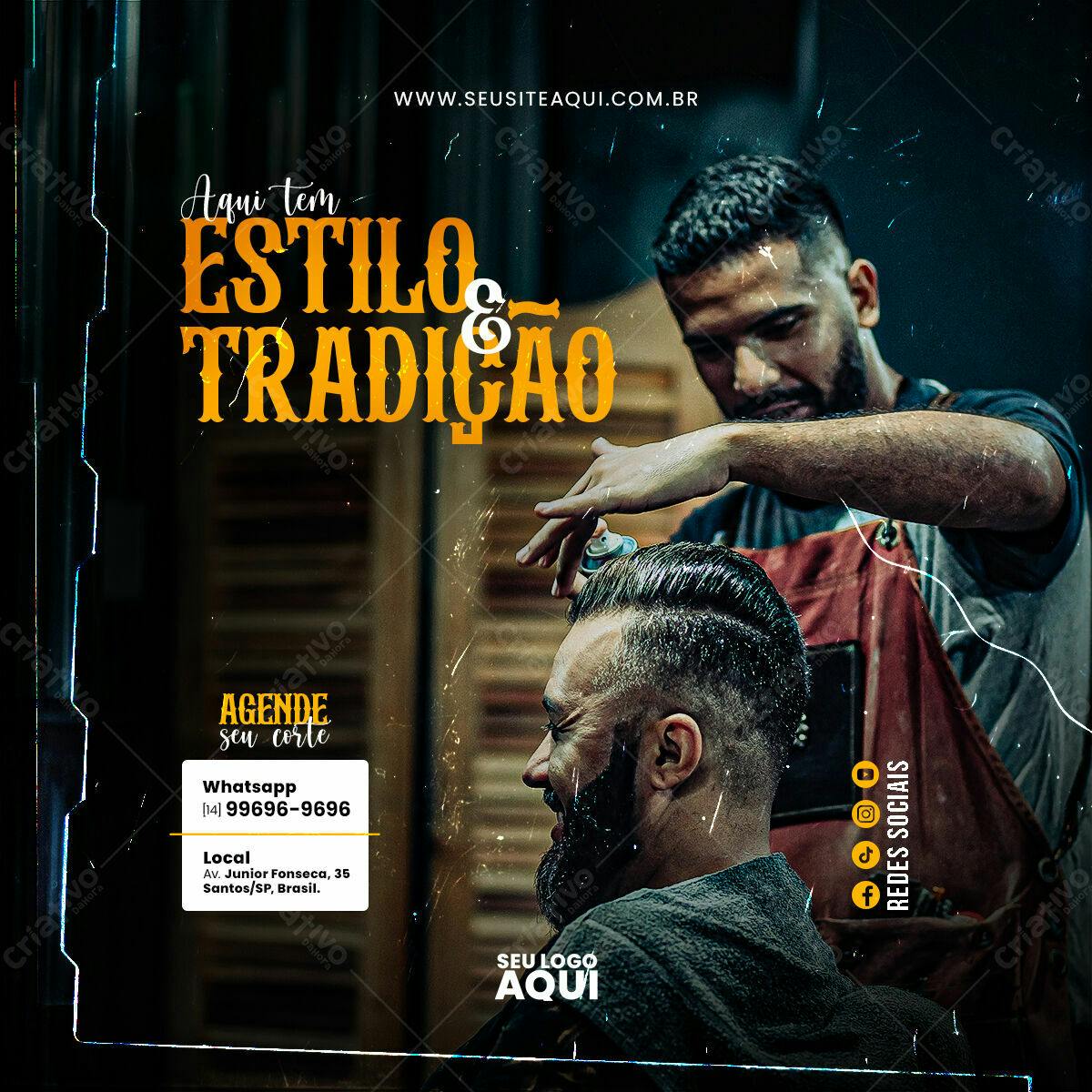 Flyer Barbearia Estilo e Tradição PSD Editável