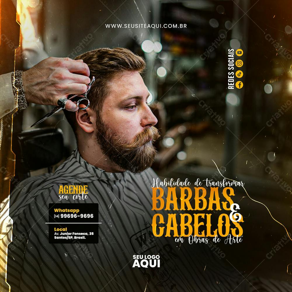 Feed Quadrado Barbeiro, Barbearia, Cabeleleiro