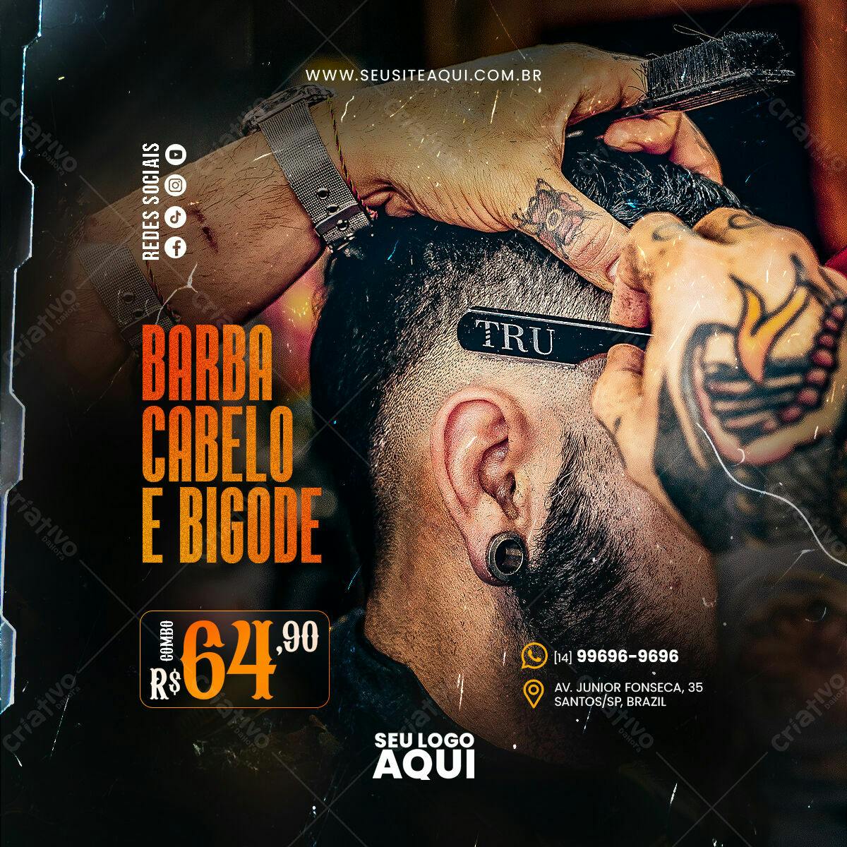 Flyer Barbeiro Combo Barba Cabelo Bigode PSD Editável