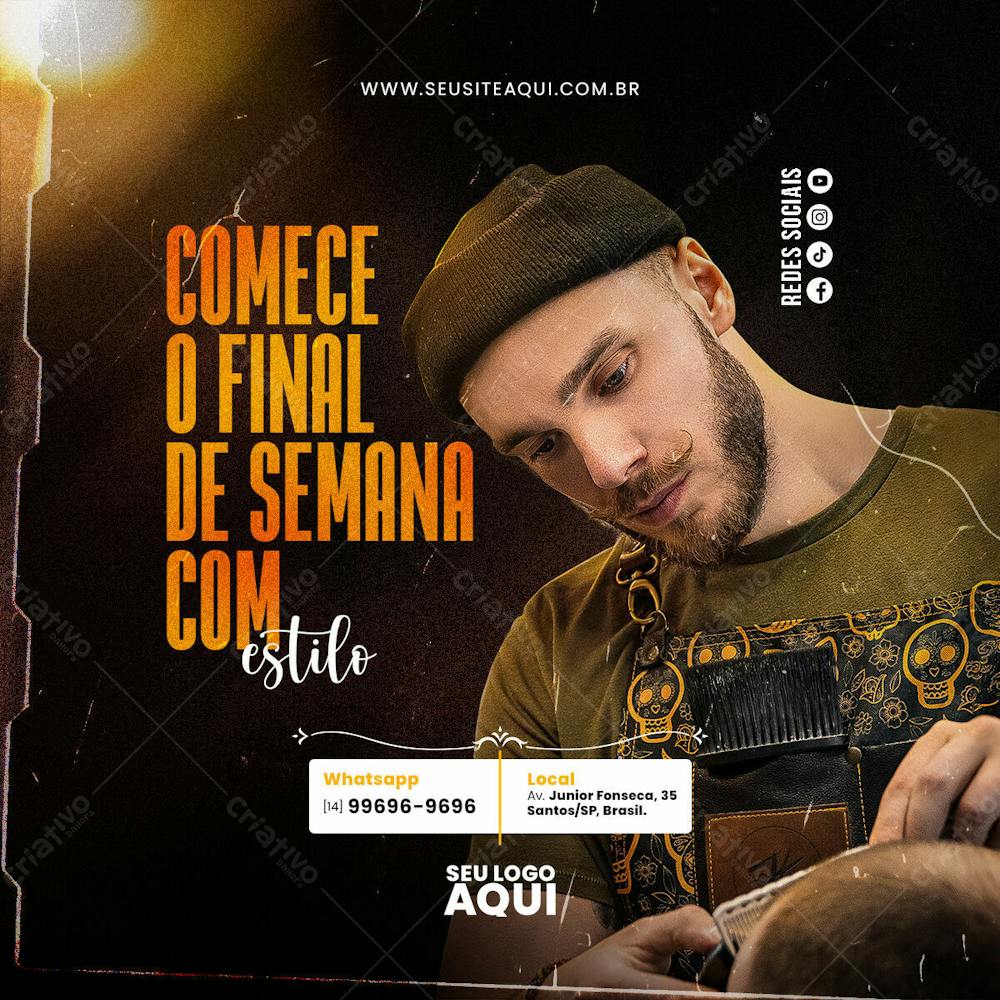Feed Quadrado Barbeiro, Barbearia, Cabeleleiro