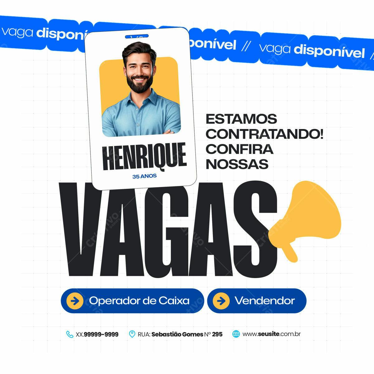 Cartão de Identificação para Vagas de Emprego PSD Editável