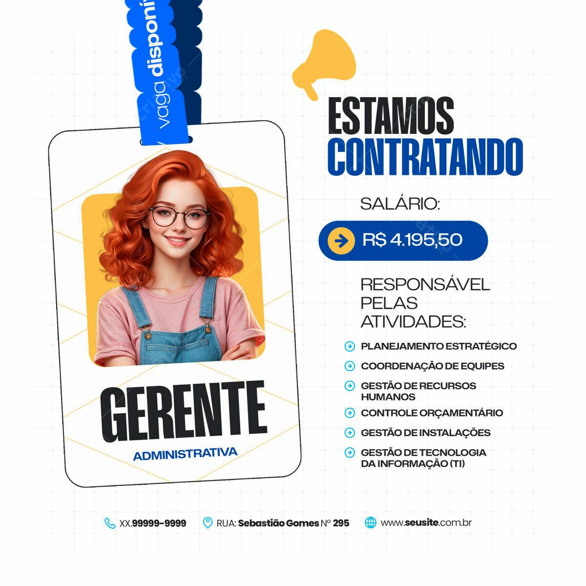 Cartão de Visita Gerente Administrativa PSD Editável