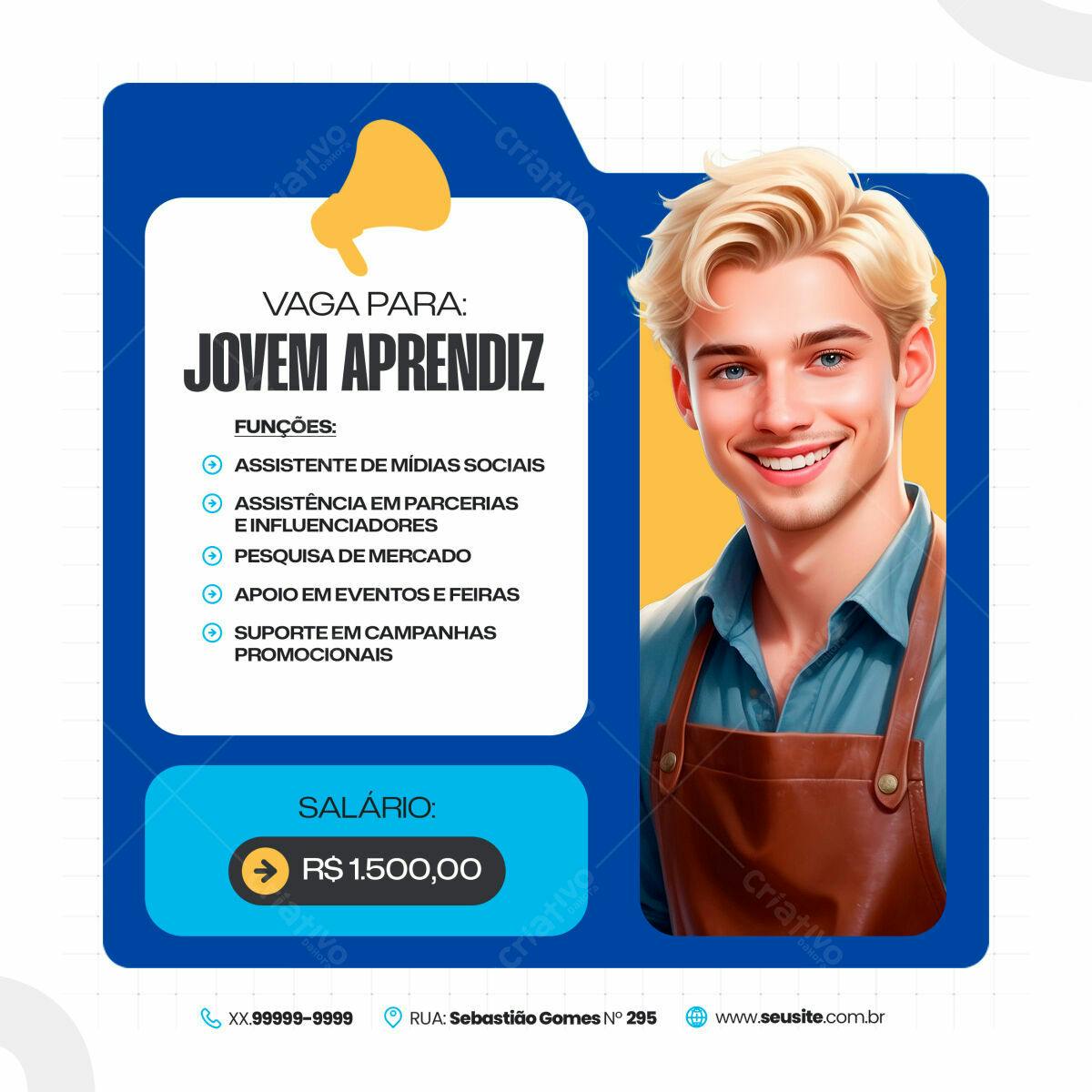 Postagem Vaga Jovem Aprendiz PSD Editável