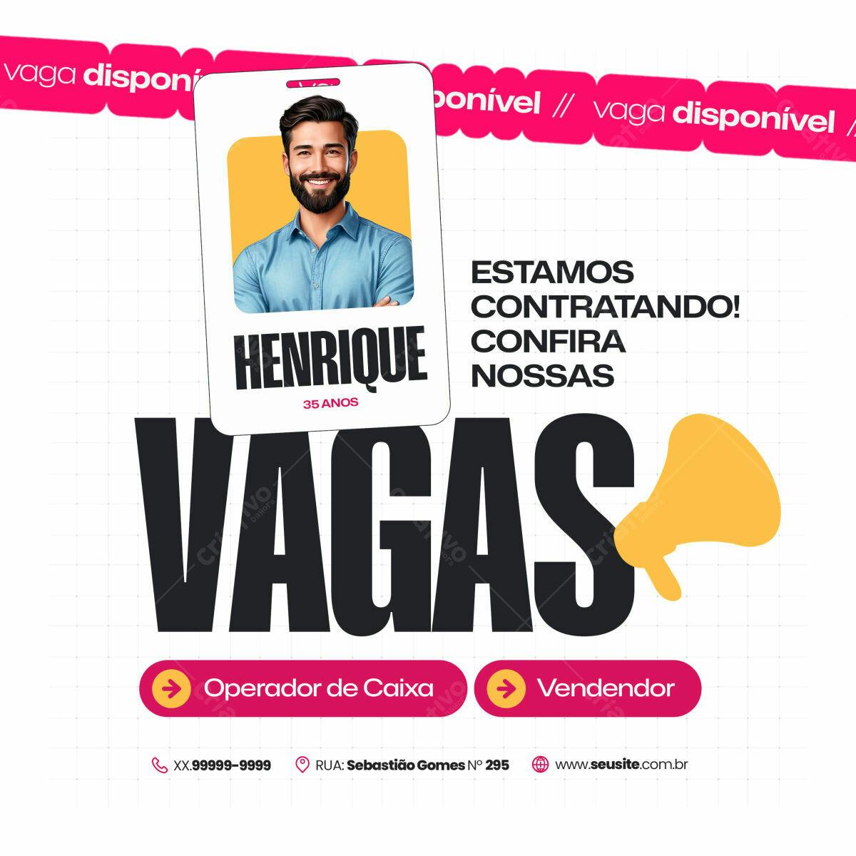 Cartão de Vagas de Emprego PSD Editável