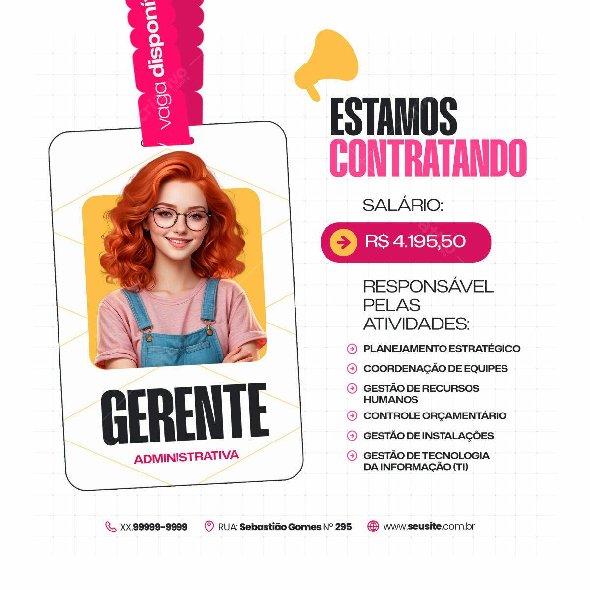 Cartão de Visita Gerente Administrativa PSD Editável