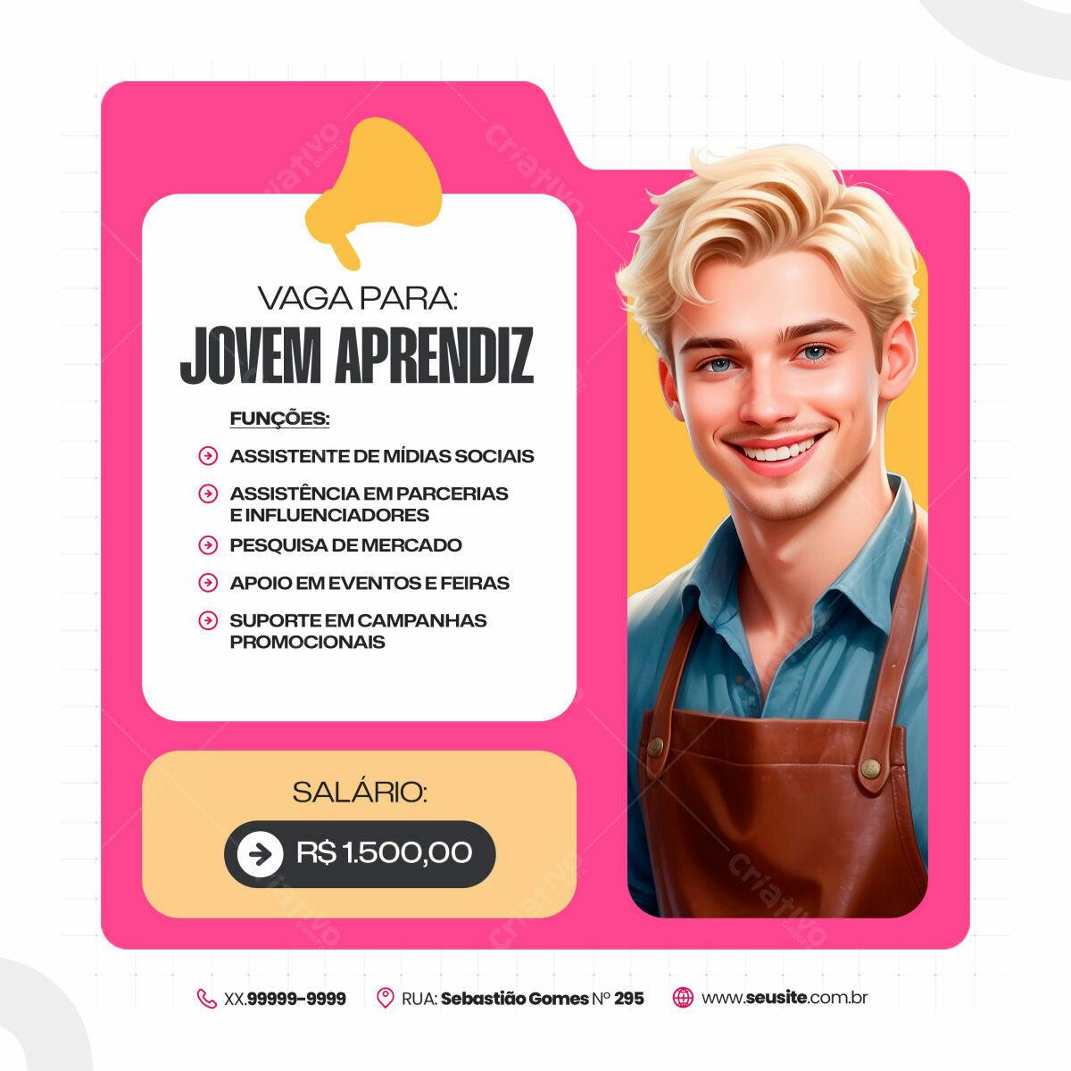 Postagem Vaga Jovem Aprendiz PSD Editável