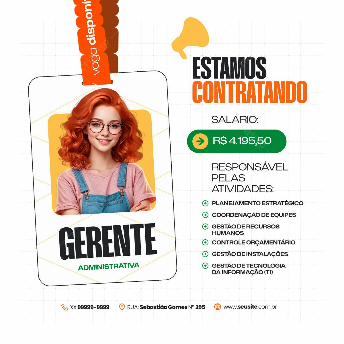 Cartão de Visita Gerente Administrativa PSD Editável