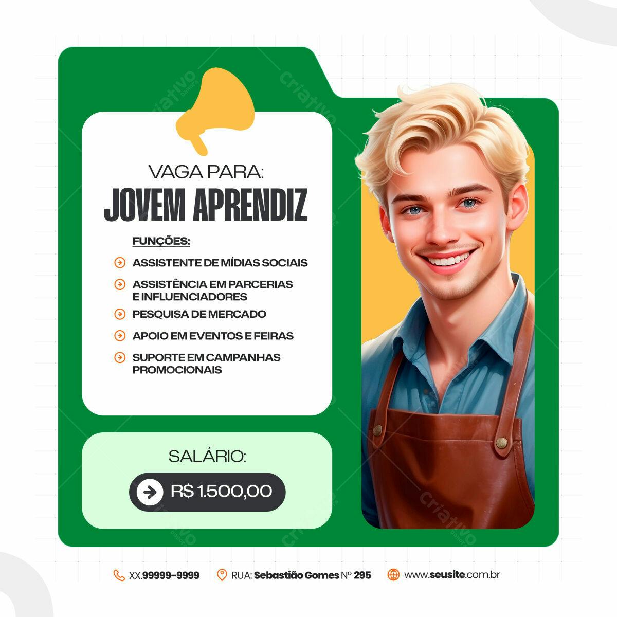 Postagem Vaga Jovem Aprendiz PSD Editável