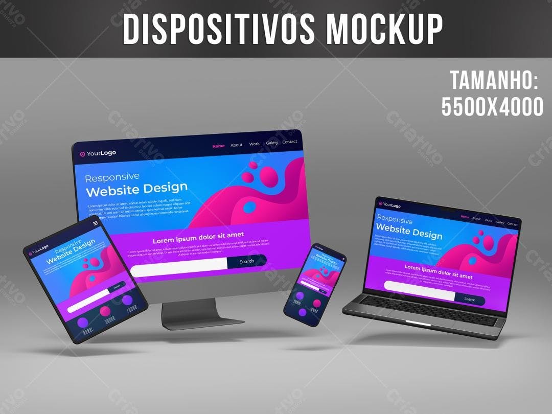 Mockup Responsivo: Website em Notebook, Tablet e Smartphone