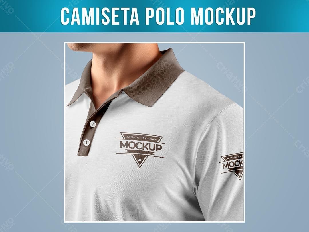 Mockup Camiseta Polo Branca e Marrom: Visual Realista