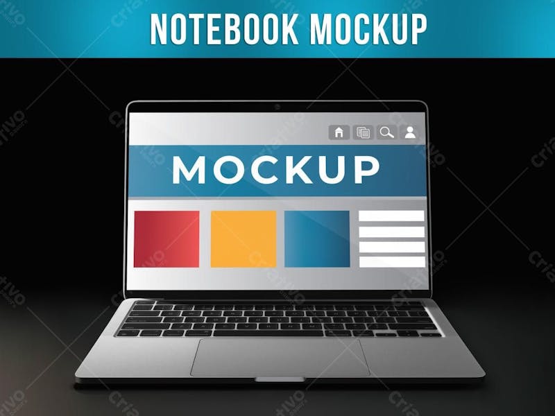 Notebook mockup com fundo escuro