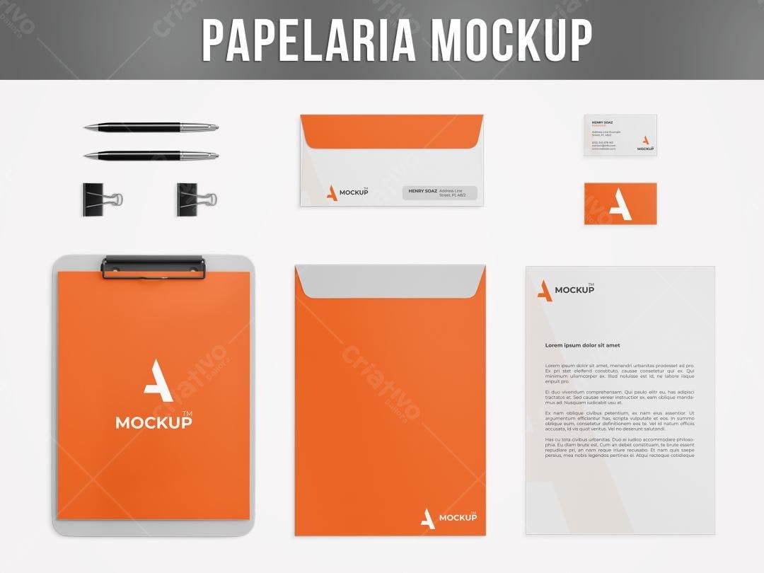 Mockup de Papelaria Corporativa: Laranja e Cinza